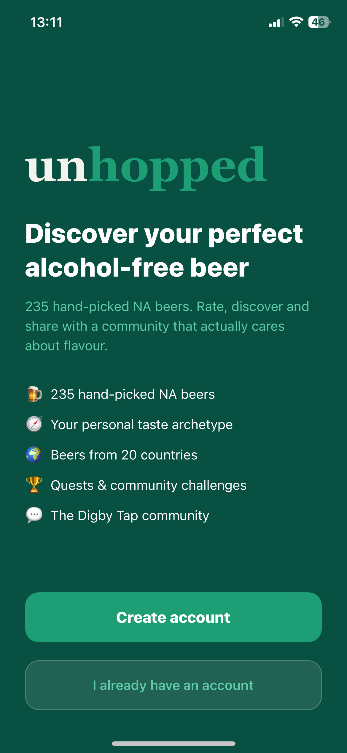 Unhopped app quests screen